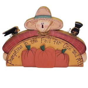 Scarecrow Pumpkins Crows Vintage Wooden Shelf Sitter Hand Crafted Fall Autumn